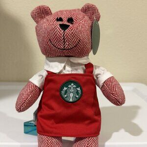 STARBUCKS Stuffed Bear Red Holiday Apron Bearista 2016 Limited Edition Plush 10”